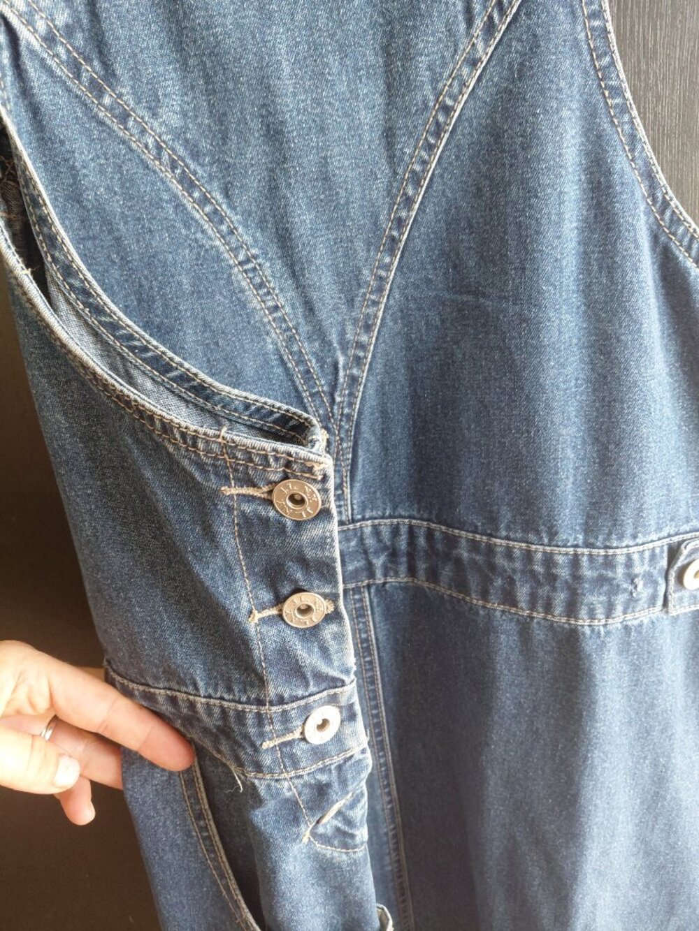 Vintage 90s Denim Overall Dress Utility Pockets Pinafore Large - Picture 4 of 11